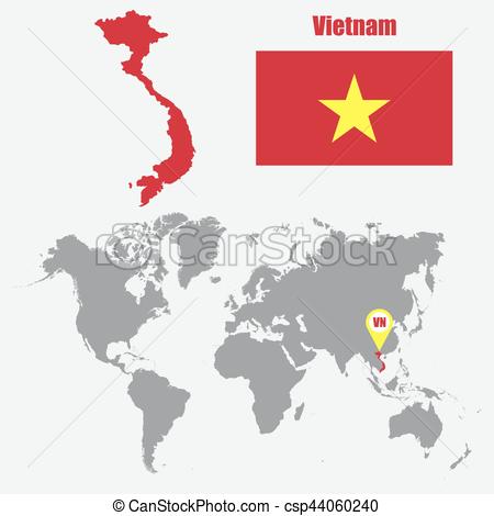 450x470 Vietnam Map On A World Map With Flag And Map Pointer. Vector