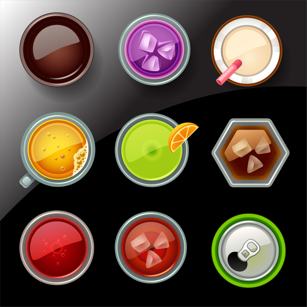 600x600 Top View Cup Of Coffee Tea Fruit Juice Milk Set Free Vector In