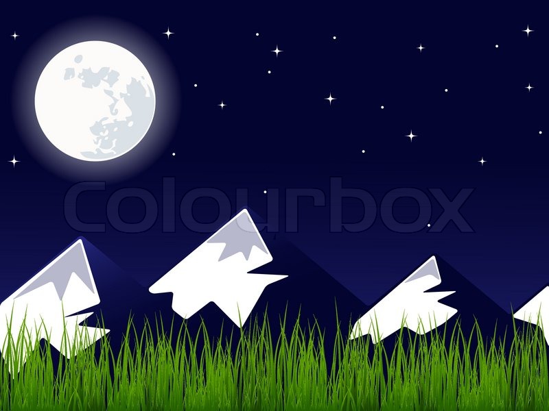 800x600 Vector Illustration Of The Night Alps View With Meadow Stock