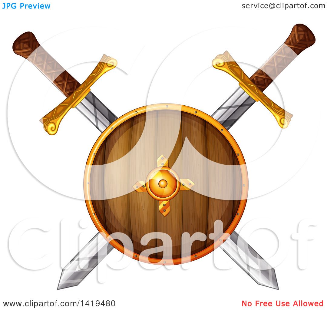 1080x1024 Clipart Of A Wooden Viking Shield Over Crossed Swords