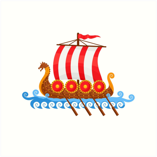 550x550 Cartoon Viking Ship Vector Illustration Art Prints By Ragerabbit
