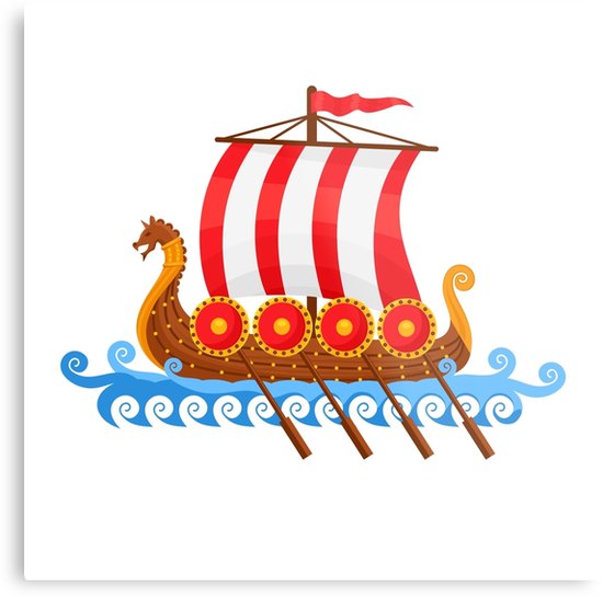 550x545 Cartoon Viking Ship Vector Illustration Metal Prints By