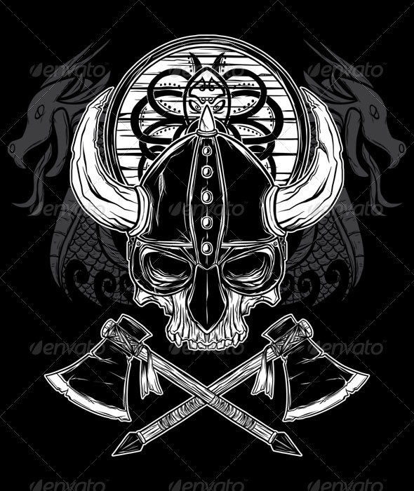 590x700 Vector Hand Drawn Viking Skull, Axe, And Shield By Monochromefrog