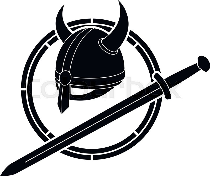800x671 Vikings Helmet And Sword. Stencil. Vector Illustration Stock