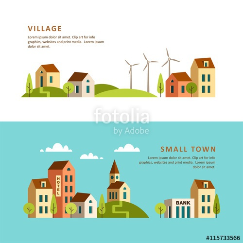 500x500 Rural And Urban Landscape. Village. Small Town. Vector