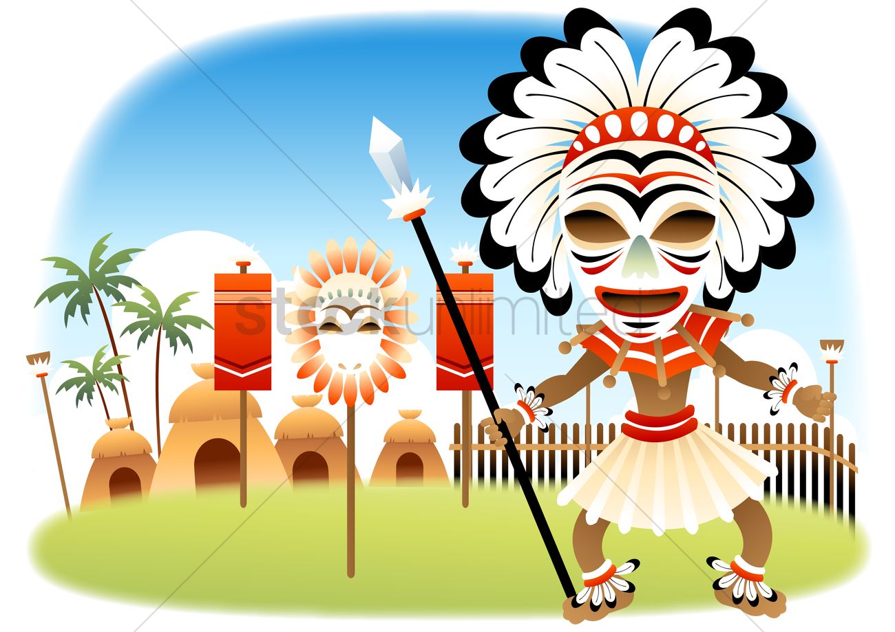 1300x919 Tribal Man And Village Vector Image