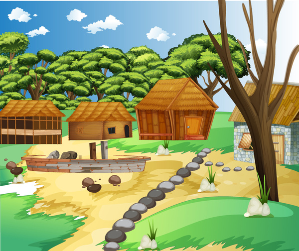 600x504 Vector Village Scenee Free Vector In Adobe Illustrator Ai ( .ai