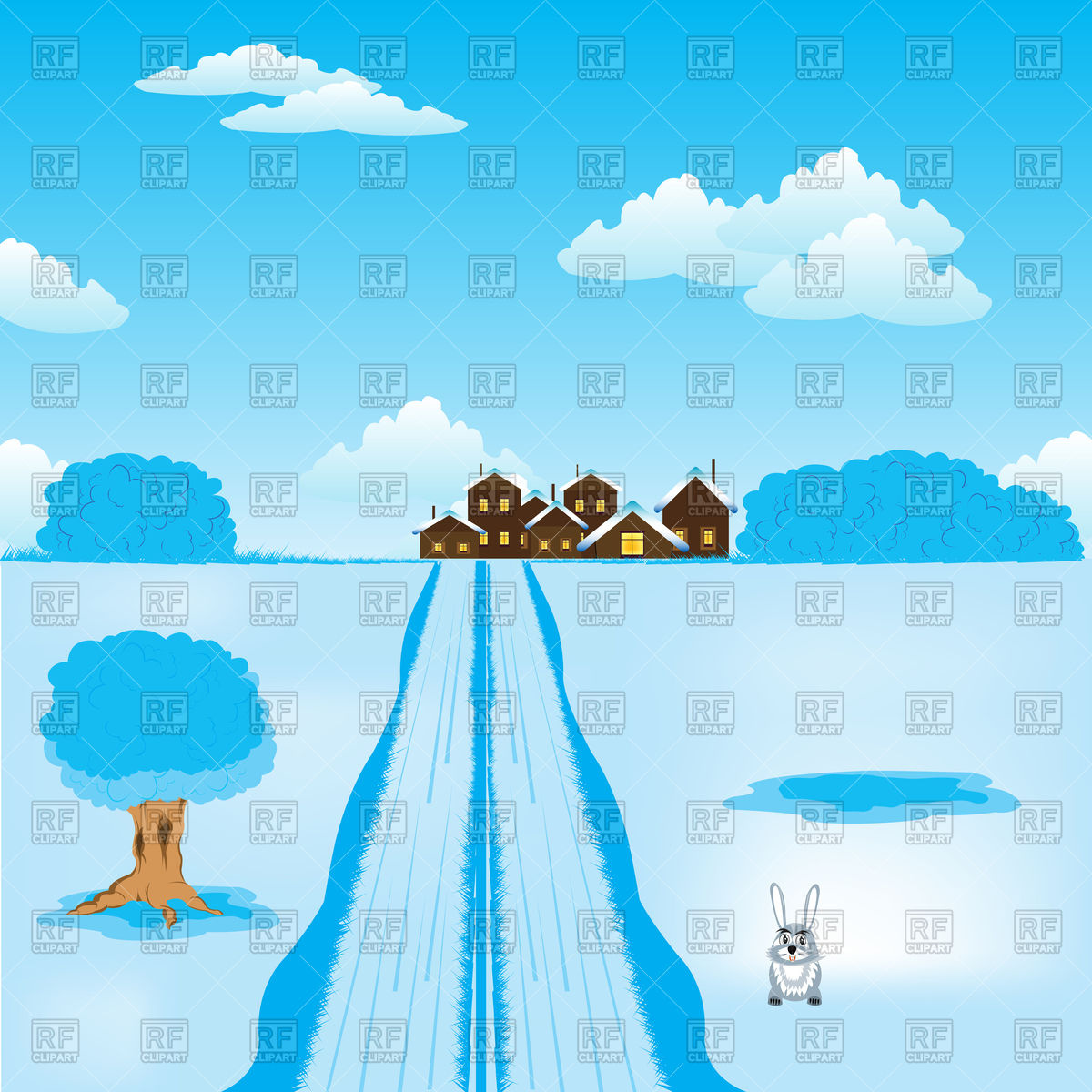 1200x1200 Winter Road Guiding To Village Vector Image Vector Artwork Of