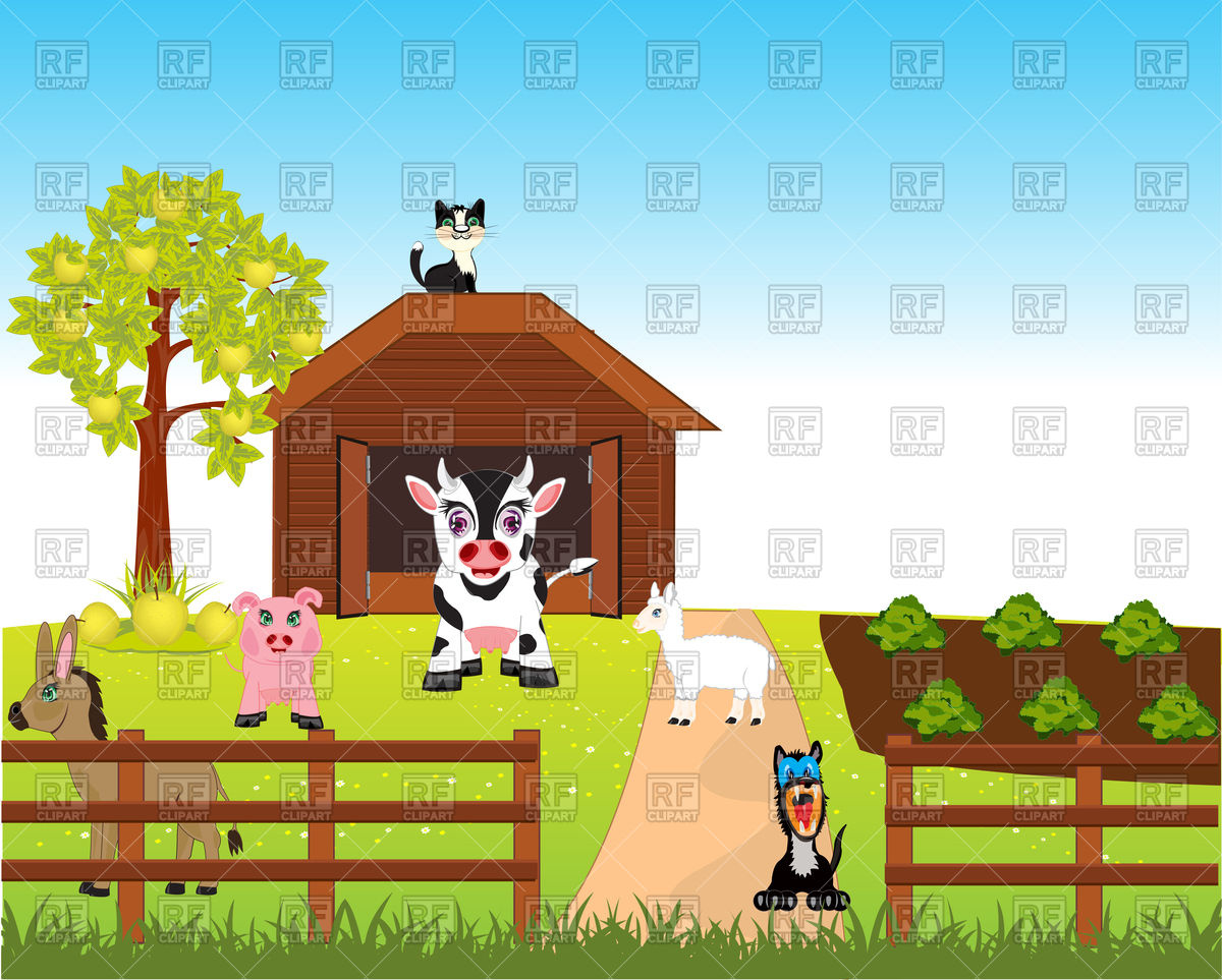 1200x963 Farm Animals In Village Vector Image Vector Artwork Of Plants