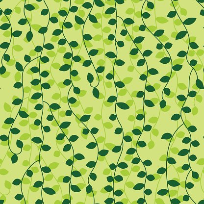 416x416 Green Vine Leaves Seamless Pattern, Vector Premium Clipart