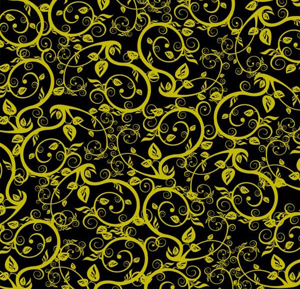 600x579 Black Yellow Vine Plant Vector Pattern