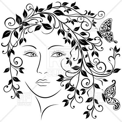 400x400 Abstract Female Portrait With Swirl Vine Twigs Vector Image