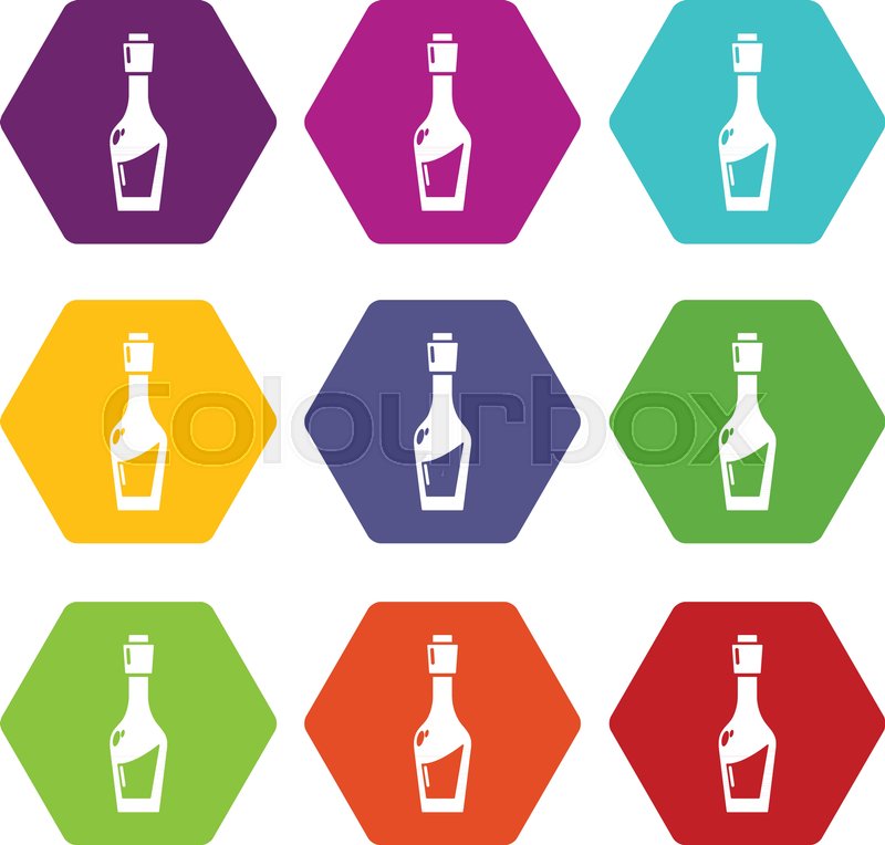 800x764 Vinegar Bottle Icons 9 Set Coloful Isolated On White For Web