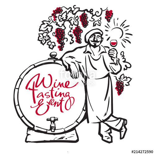 500x500 Winemaker Tasting Red Wine Leaning On Barrel In Vineyard. Vector