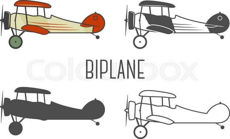 800x486 Set Of Vintage Aircraft Design Elements. Retro Biplanes In Color