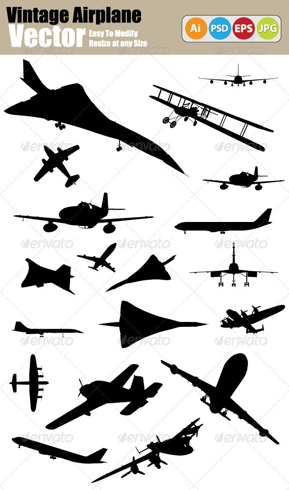590x1000 Vector Vintage Airplane Silhouette Set By Ozgers Graphicriver