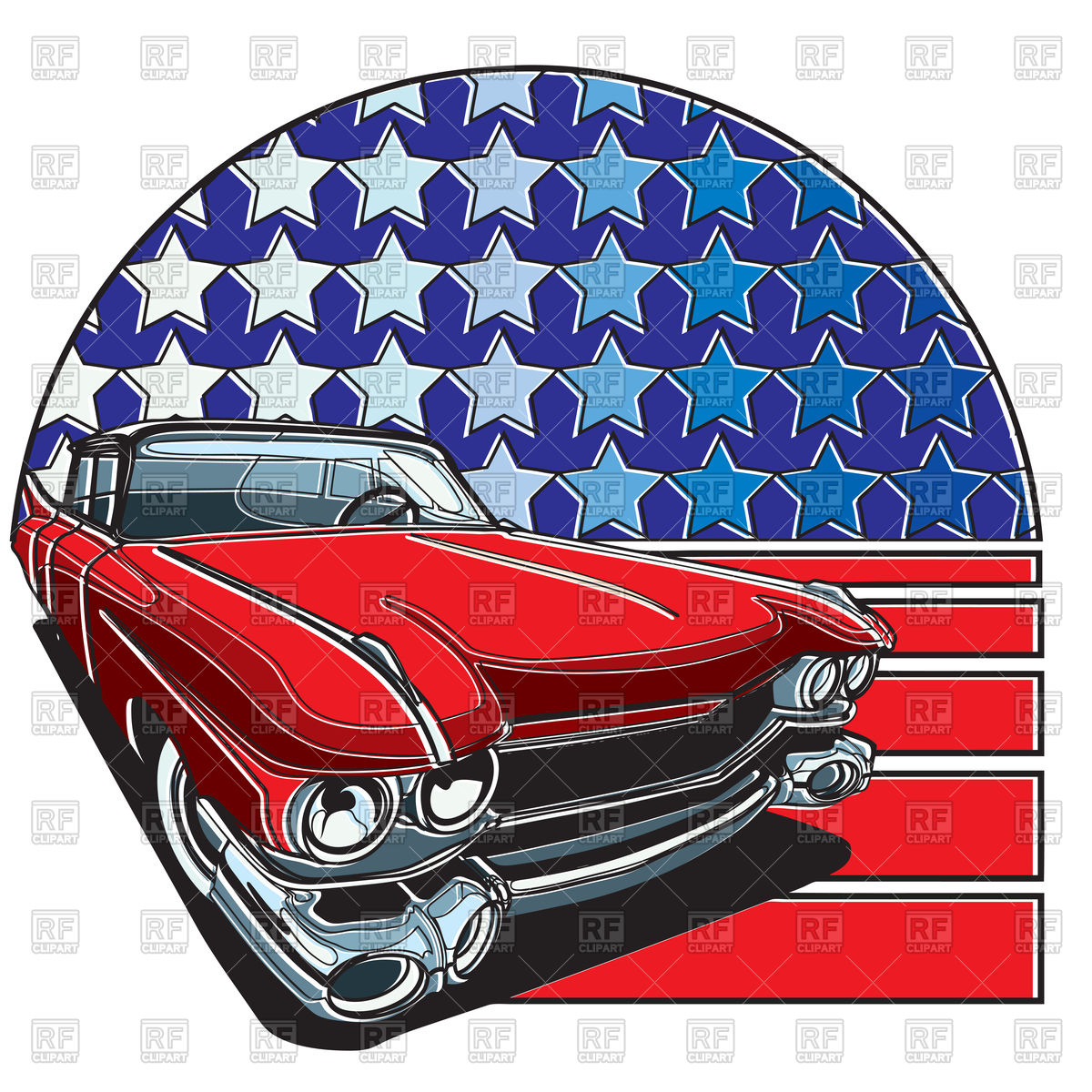 1200x1200 Retro Red Car On American Flag Vector Image Vector Artwork Of