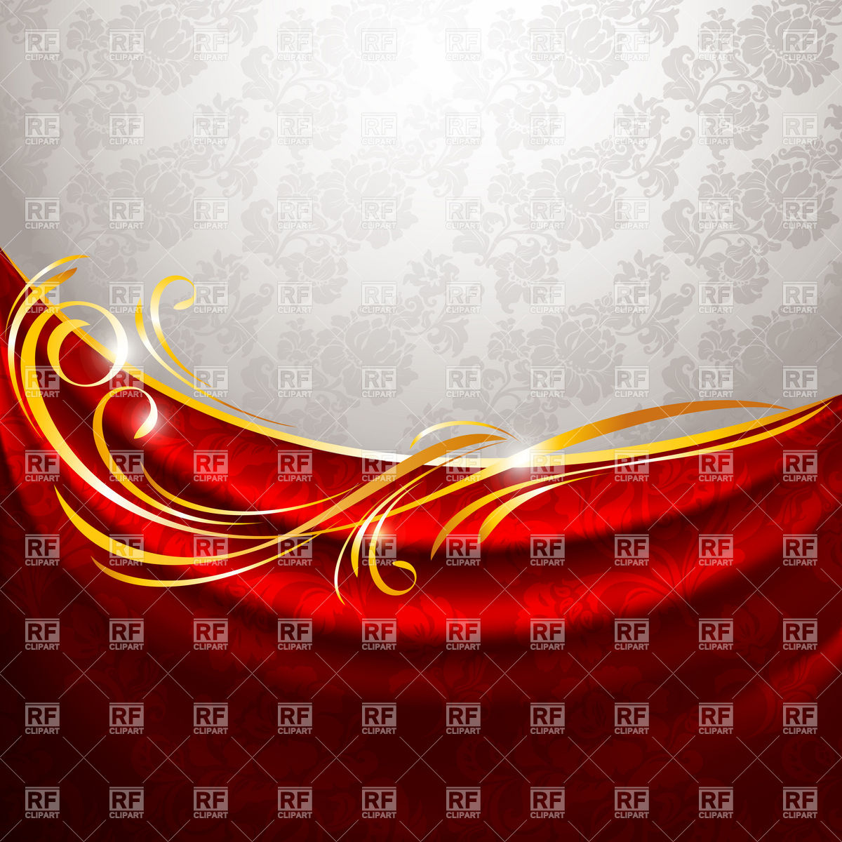 1200x1200 Red Curtain With Golden Curls On Vintage Background Vector Image
