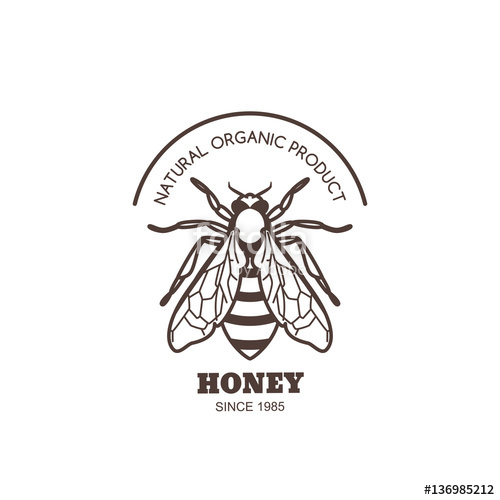 500x500 Vector Vintage Honey Label Design. Outline Honeybee Logo Or Emblem