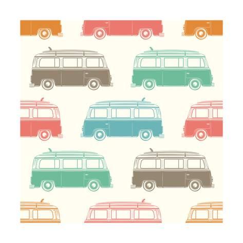 473x473 Retro, Vintage, Travel, Camper Van, With Surfing Board, Seamless