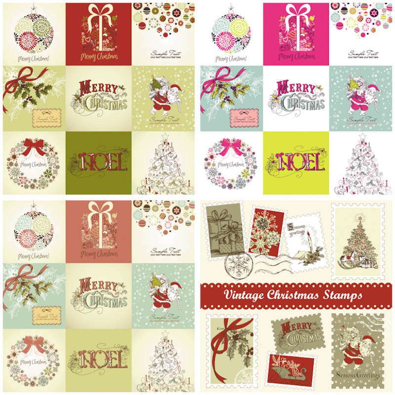800x800 Retro Christmas Cards Vector Free Vector Graphic Resources