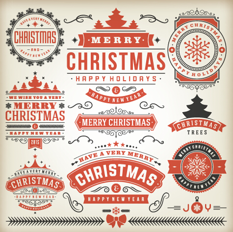 475x474 Vintage 2015 Christmas Labels Creative Vector 02
