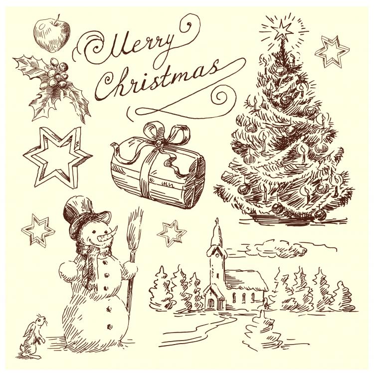 750x750 Vintage Christmas Illustration Vector Free Vector 4vector