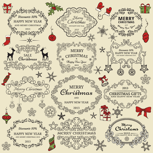 500x500 Elements Of Christmas Vintage Frames And Ornaments Vector 01 Free