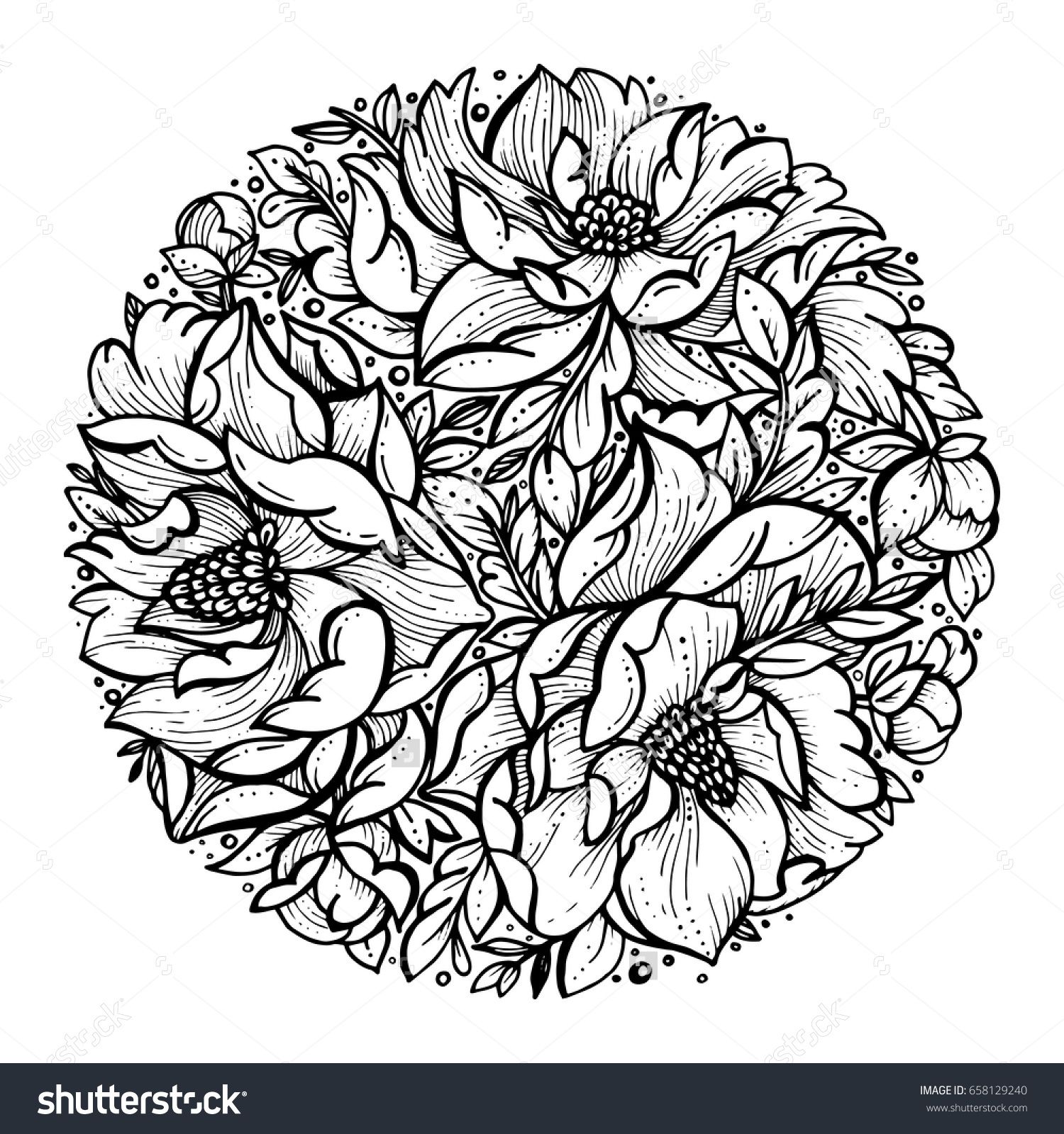 1500x1600 Flowers In The Circle. Vector Tattoo In Vintage Style. Isolated
