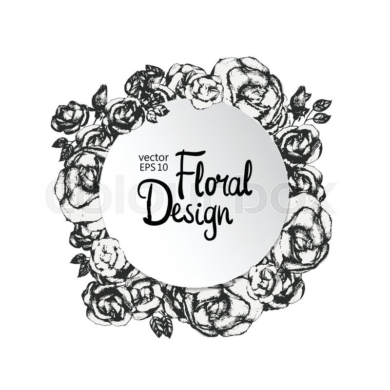 800x800 Vintage Floral Vector Frame. Black And White. Hand Drawn Flowers