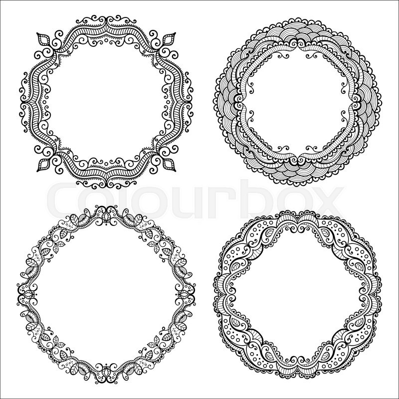 800x800 Vintage Vector Circle Frames. Coloring Book Pages For Kids And