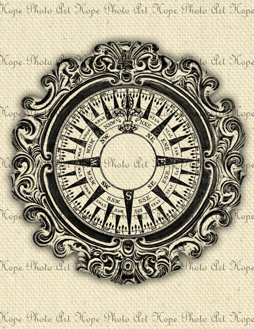 816x1056 Printable Nautical Compass 8.5x11 Digital Collage Sheet Iron On