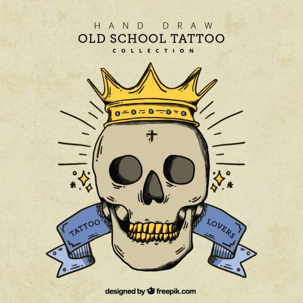 626x626 Vintage Background With Hand Drawn Skull With Crown Vector Free