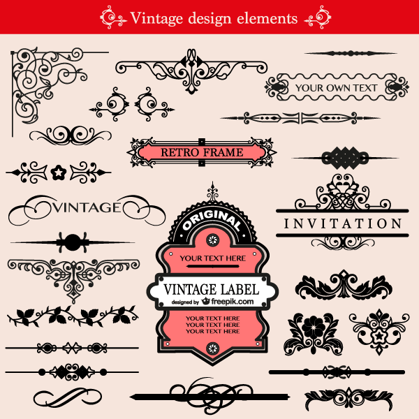 600x600 Free Vintage Ornament Design Elements Vector Pack 123freevectors