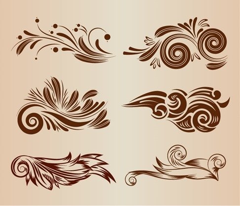 487x418 Free Vintage Swirl Floral Design Elements Vector Illustration Set