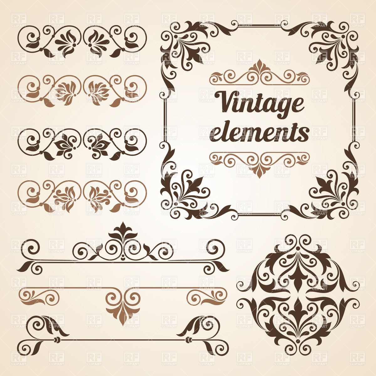 1200x1200 Set Of Vintage Vignettes And Design Elements Vector Image Vector
