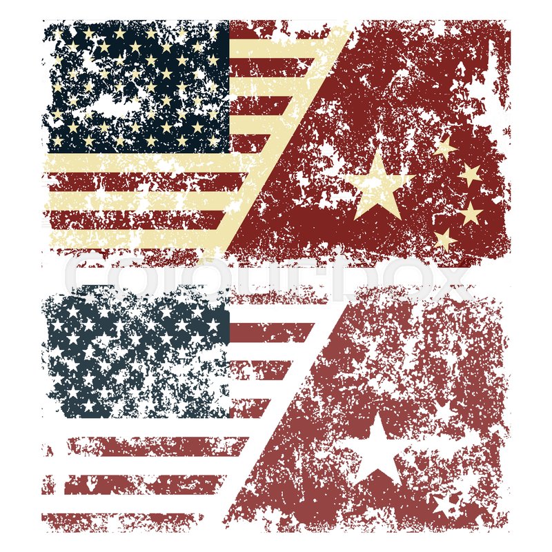 800x800 Old Scratched Flags Of China. Vector Illustration Of Vintage Flags