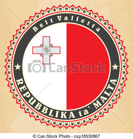 450x470 Vintage Label Cards Of Malta Flag. Vector.