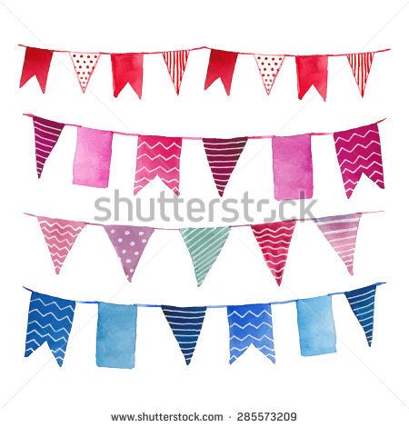 450x470 Watercolor Vintage Flags Garlands Set In Vector. Party, Baby Room