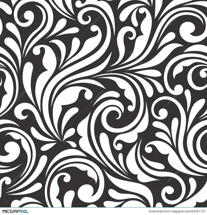 800x830 Vintage Seamless Black And White Floral Pattern. Vector