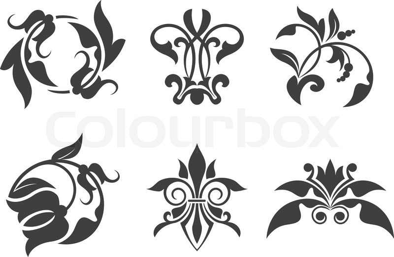 800x522 Antique Vintage Floral Patterns Isolated On White Stock Vector