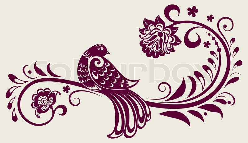 800x460 Vector Vintage Floral Background With Decorative Bird Stock
