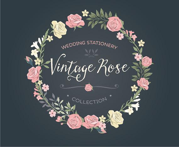 570x470 Vintage Wedding Invitation Floral Wreath Clipart Collection Etsy