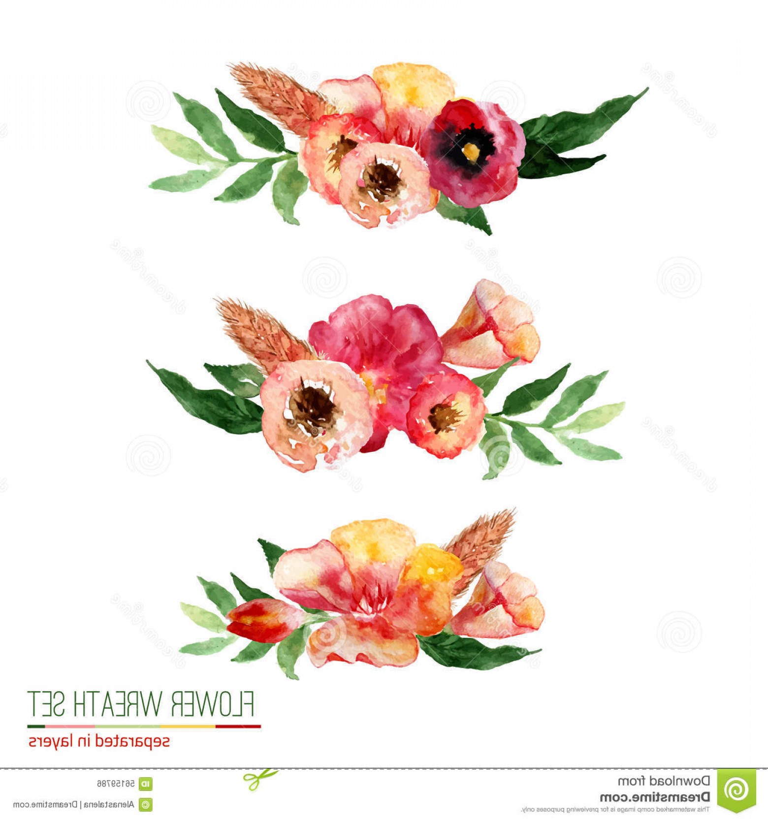 1560x1668 Stock Illustration Vector Watercolor Floral Wreath Set Vintage