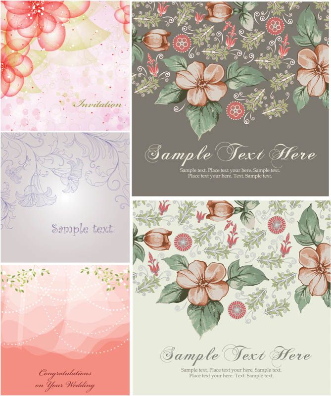 669x800 Vintage Flower Cards Vector. Set Of 5 Beautiful Vintage Vector