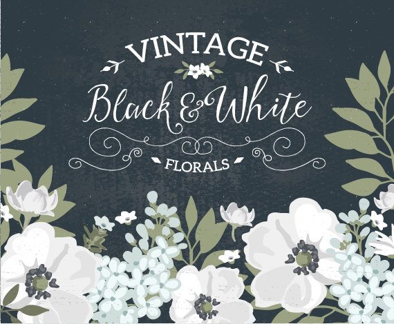 570x470 Vintage Black And White Floral Wedding Invitation Clip Art