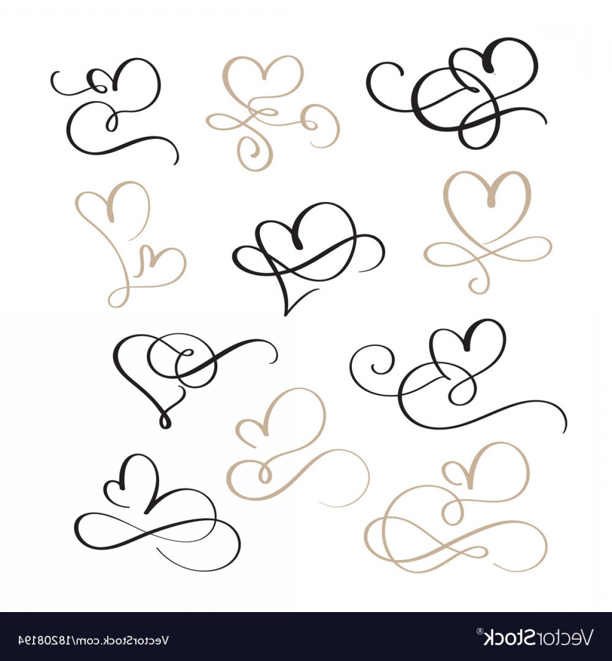 1200x1296 Set Of Flourish Calligraphy Vintage Hearts Vector Shopatcloth