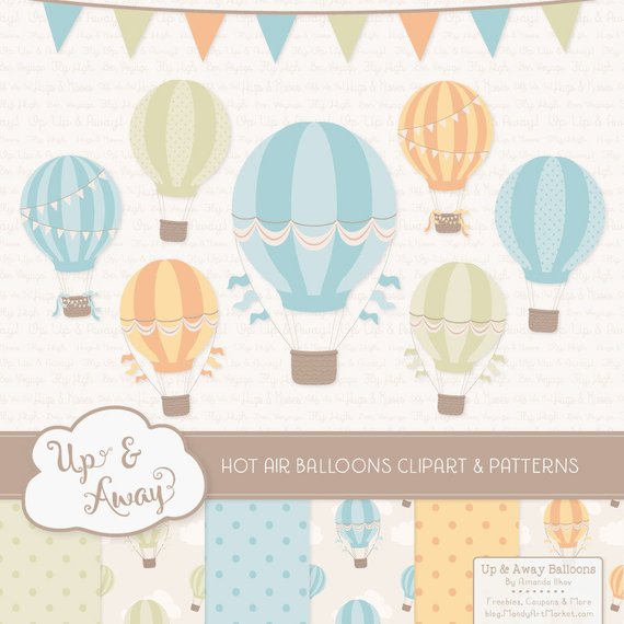570x570 Vintage Boy Hot Air Balloons Clipart With Digital Papers Etsy