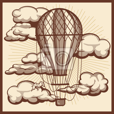 400x400 Hand Drawn Clouds And Air Balloon Vector Vintage Sketch Canvas