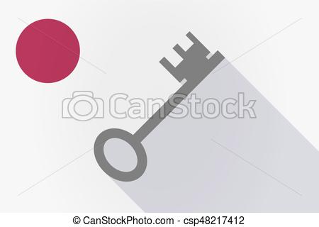 450x320 Long Shadow Japan Flag With A Vintage Key. Illustration Of A Long